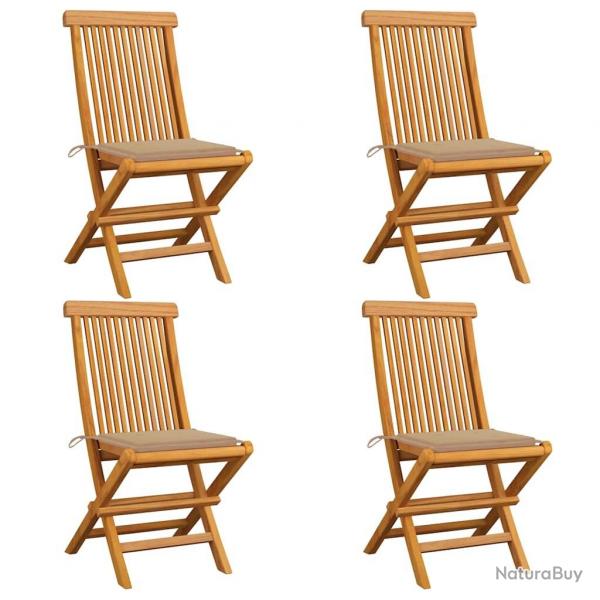 Chaises de jardin et coussins beige lot de 4 Bois teck massif alsavelo