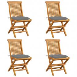 Chaises de jardin et coussins gris lot de 4 Bois de teck massif alsavelo