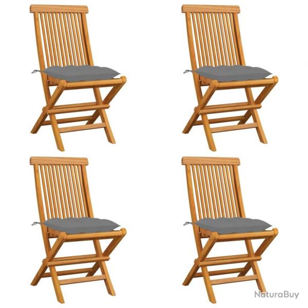 Chaises de jardin et coussins gris lot de 4 Bois de teck massif alsavelo