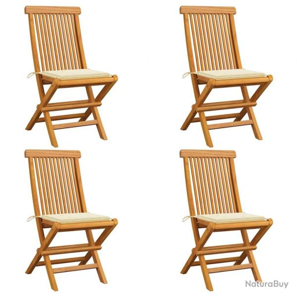 Chaises de jardin et coussins crme lot de 4 Bois teck massif alsavelo