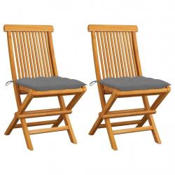 Chaises de jardin et coussins gris lot de 2 Bois de teck massif alsavelo