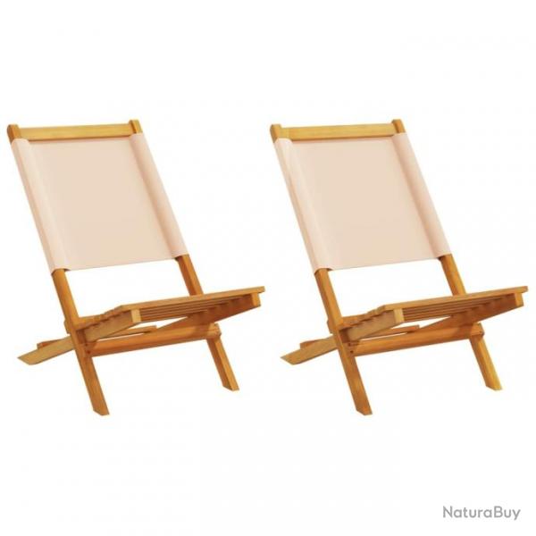 Chaises de jardin lot de 2 beige bois d'acacia massif et tissu