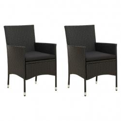 Chaises de jardin lot de 2 avec coussins Résine tressée Noir alsavelo
