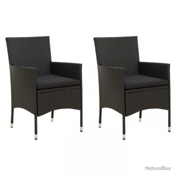 Chaises de jardin lot de 2 avec coussins Rsine tresse Noir