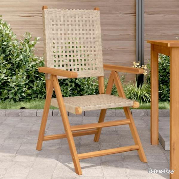 Chaises de jardin lot de 2 beige bois massif d'acacia et rotin