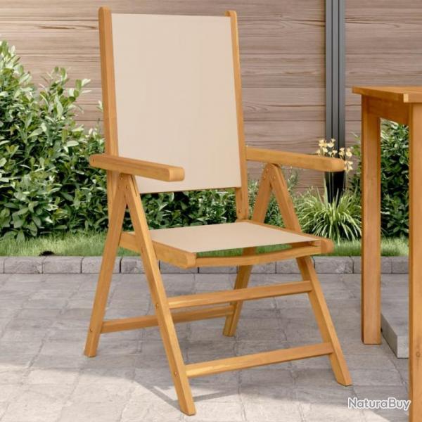 Chaises de jardin lot de 2 beige bois d'acacia massif et tissu