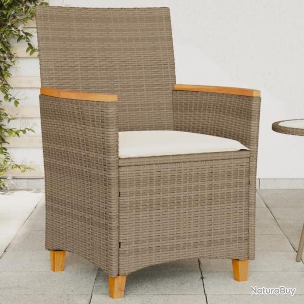 Chaises de jardin coussins lot de 2 beige rsine tresse bois