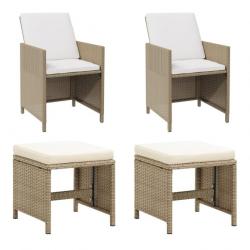 Chaises de jardin avec tabourets lot de 2 Résine tressée Beige