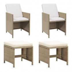 Chaises de jardin avec tabourets lot de 2 Résine tressée Beige alsavelo