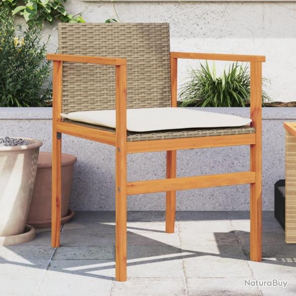 Chaises de jardin coussins lot de 2 beige rsine tresse bois alsavelo