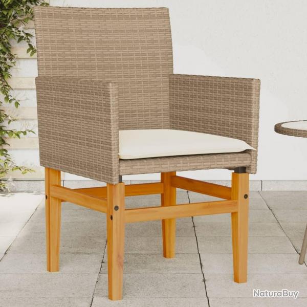 Chaises de jardin coussins lot de 2 beige rsine tresse bois alsavelo