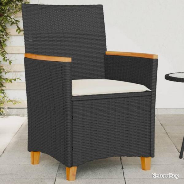 Chaises de jardin coussins lot de 2 noir rsine tresse et bois