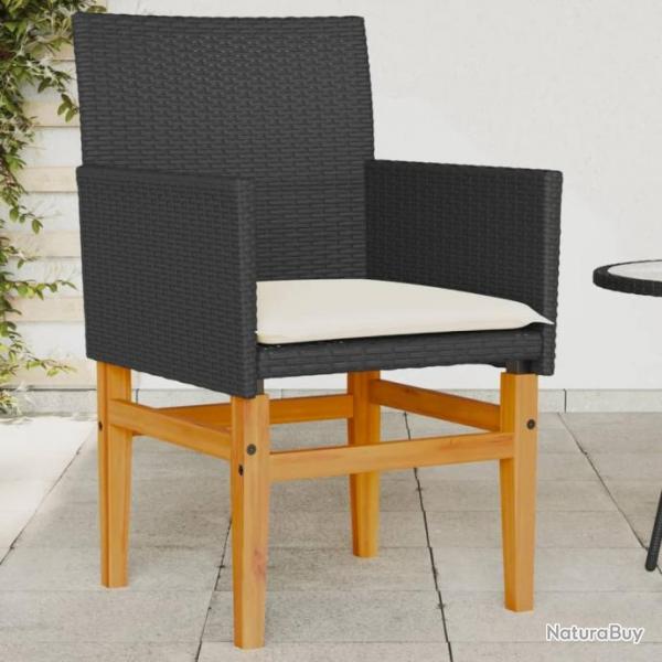 Chaises de jardin coussins lot de 2 noir rsine tresse et bois