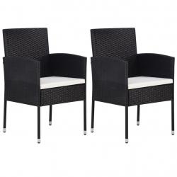 Chaises de jardin coussins blanc crème 2pcs noir résine tressée alsavelo