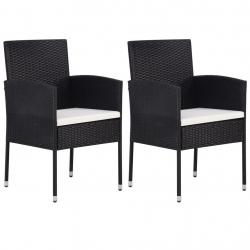 Chaises de jardin coussins blanc crème 2pcs noir résine tressée alsavelo