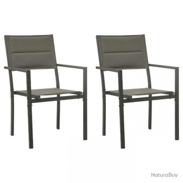 Chaises de jardin lot de 2 Textilne acier Gris et anthracite