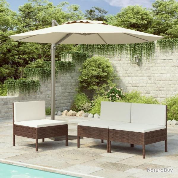Chaises de jardin lot de 3 avec coussins Rsine tresse Marron alsavelo