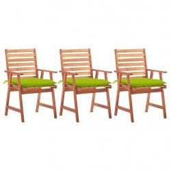 Chaises à manger d'extérieur lot de 3 et coussins Acacia massif alsavelo