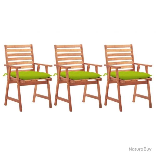 Chaises  manger d'extrieur lot de 3 et coussins Acacia massif alsavelo
