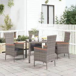 Chaises de jardin avec coussins lot de 4 Résine tressée Gris alsavelo