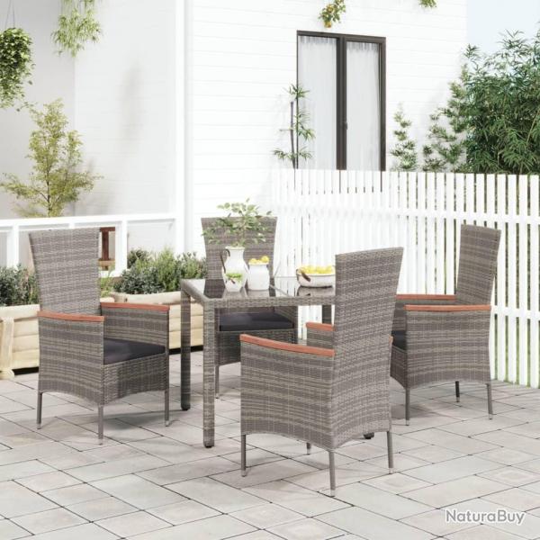 Chaises de jardin avec coussins lot de 4 Rsine tresse Gris alsavelo