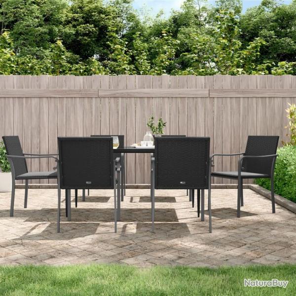 Chaises de jardin avec coussins lot de 6 noir 56x59x84 cm rotin alsavelo