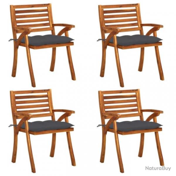 Chaises de jardin avec coussins lot de 4 Bois de teck solide