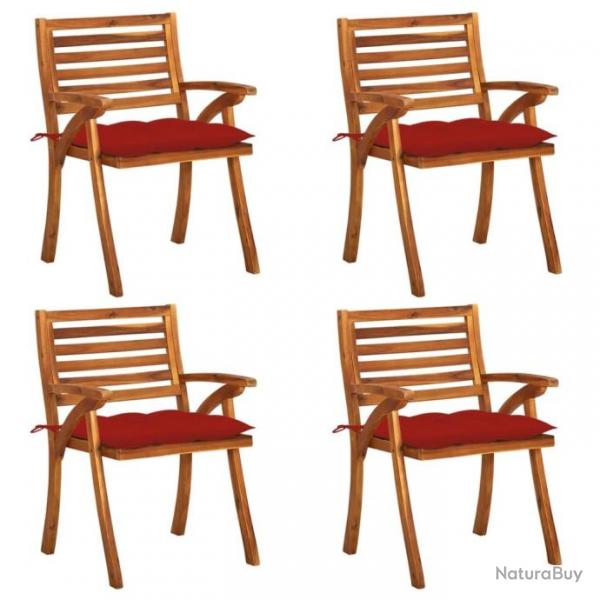 Chaises de jardin avec coussins lot de 4 Bois de teck solide