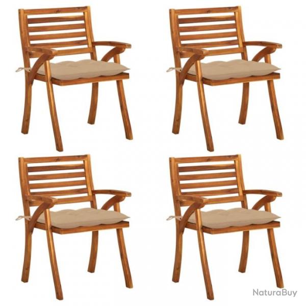 Chaises de jardin avec coussins lot de 4 Bois de teck solide