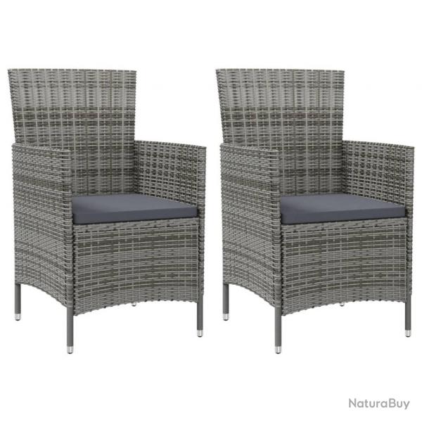 Chaises de jardin avec coussins lot de 2 Rsine tresse Gris alsavelo