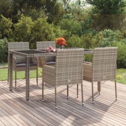 Chaises de jardin avec coussins lot de 4 Résine tressée Gris alsavelo
