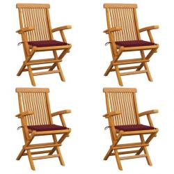 Chaises de jardin avec coussins rouge bordeaux lot de 4 Teck