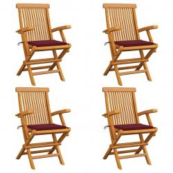 Chaises de jardin avec coussins rouge bordeaux lot de 4 Teck alsavelo