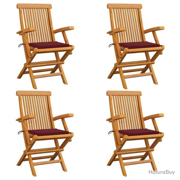 Chaises de jardin avec coussins rouge bordeaux lot de 4 Teck alsavelo