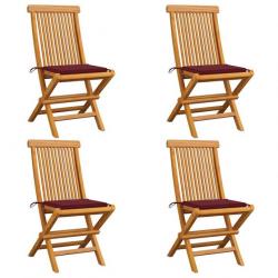 Chaises de jardin avec coussins rouge bordeaux lot de 4 Teck