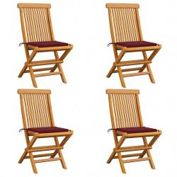 Chaises de jardin avec coussins rouge bordeaux lot de 4 Teck alsavelo