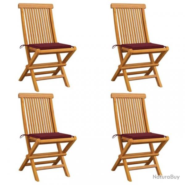 Chaises de jardin avec coussins rouge bordeaux lot de 4 Teck