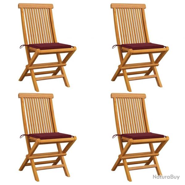 Chaises de jardin avec coussins rouge bordeaux lot de 4 Teck alsavelo
