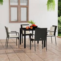 Chaises de jardin lot de 4 avec coussins Résine tressée Noir alsavelo