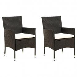 Chaises de jardin lot de 2 avec coussins Résine tressée Noir alsavelo