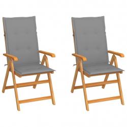 Chaises de jardin lot de 2 et coussins gris Bois de teck massif alsavelo