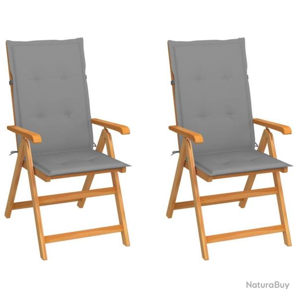 Chaises de jardin lot de 2 et coussins gris Bois de teck massif alsavelo