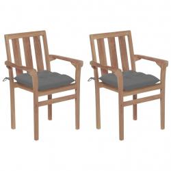 Chaises de jardin lot de 2 et coussins gris Bois de teck massif alsavelo