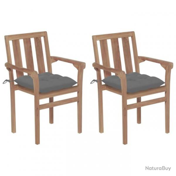 Chaises de jardin lot de 2 et coussins gris Bois de teck massif alsavelo