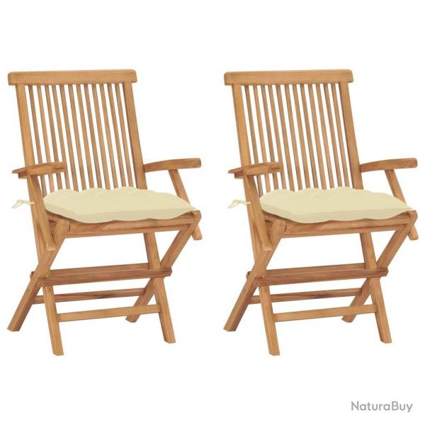 Chaises de jardin lot de 2 et coussins blanc crme Teck massif alsavelo