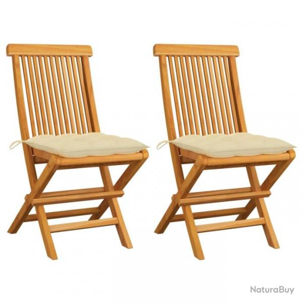 Chaises de jardin lot de 2 et coussins blanc crme Teck massif alsavelo