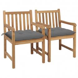 Chaises de jardin lot de 2 et coussins gris Bois de teck massif alsavelo