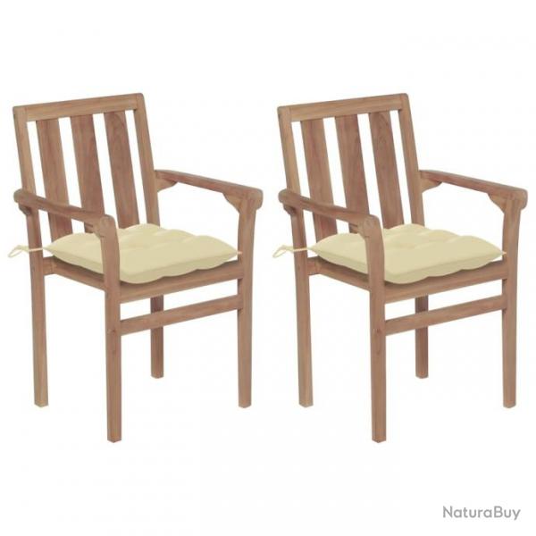 Chaises de jardin lot de 2 et coussins blanc crme Teck massif alsavelo