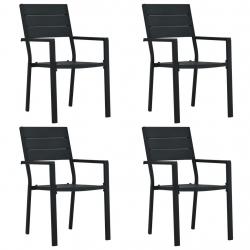 Chaises de jardin lot de 4 Noir PEHD Aspect de bois alsavelo