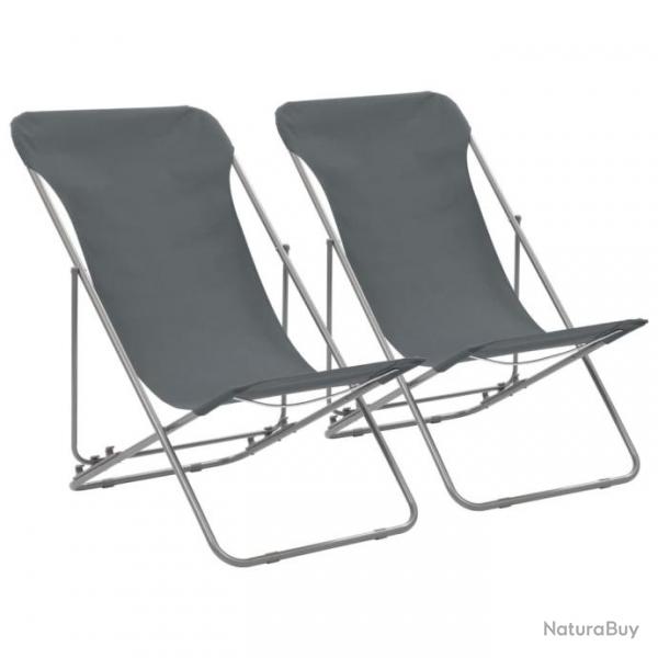 Chaises de plage pliables lot de 2 Acier et tissu oxford Gris alsavelo